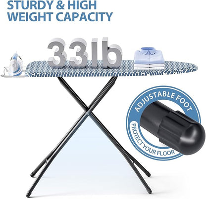 KINGBOARD Ironing Board, Foldable Iron Board with Iron Rest, Compact Ironing Board with Height Adjustable, Extra Thick Heat-Resistant Cover, Heavy-Duty Sturdy Metal Legs, 43x13 Blue