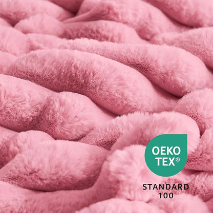 Amélie Home Faux Fur Throw Blanket for Couch, Cozy Fuzzy Fluffy Fur Luxurious Soft Striped Plush Gift Blankets for Family Sofa Chair Bed Living Room Bedroom, 55"x70", Pink