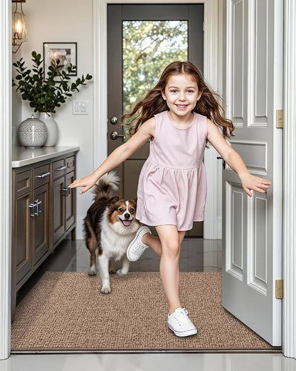 LUMI Indoor Door Mat 24"x36", Ultra Thin Low Profile Non-Slip Doormat for Home Entrance, Absorbent & Stain-Resistant Welcome Mats, Washable Entryway Mat for Front Door, Patio, Porch, Camel