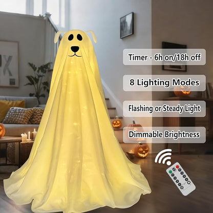 DAZONGE Halloween Decorations, Light-Up Freestanding Spooky Ghost Dog with Remote String Lights Battery Operated, Halloween Ghost Dog for Front Door Porch Yard Lawn Home Party