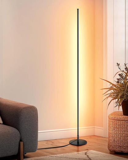 Modern Floor Lamps for Living Room, 56" LED Black Corner Lights with Remote, Dimmable, Floor Standing Lamp for Bedroom Home Office
