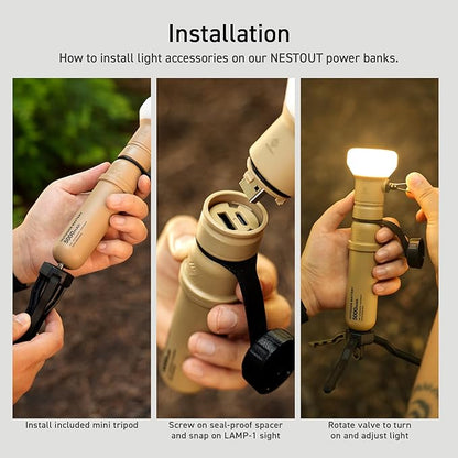 ELECOM NESTOUT Outdoor Camping LED Lantern w/ Mini Tripod, Dimmable USB Powered Soft LED Light, IP44 Water Dust Resistant, 10-350 Lumen, Portable Lamp for NESTOUT Power Bank, Beige (LAMP-1)