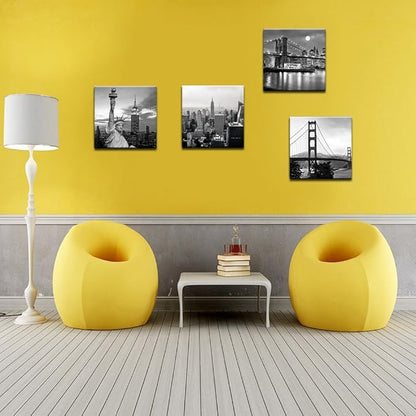 LevvArts Black and White City Wall Art Modern Brooklyn Bridge Picture Prints US Cityscape Canvas Artwork for Bedroom Home Decor
