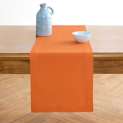 Solino Home Linen Table Runner 108 Inches Long - 100% Pure Linen Persimmon Orange Dining Table Runner 14 x 108 Inch for Fall, Autumn, Halloween, Thanksgiving - Fete