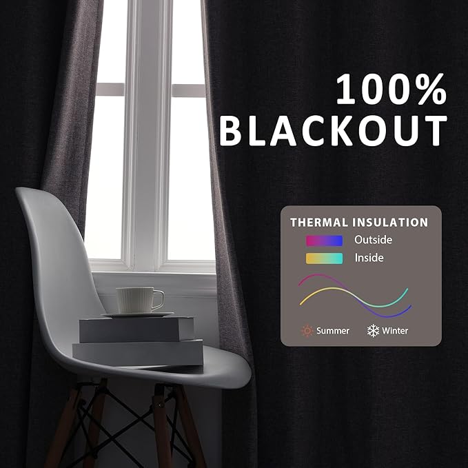 Macochico 100% Blackout Light Khaki Linen Curtains 84 Inches Long Pinch Pleated Burlap Curtains for Bedroom Living Room Farmhouse Nursery Thermal Window Panels with Tieback 72”Wx84”L 1 Panel