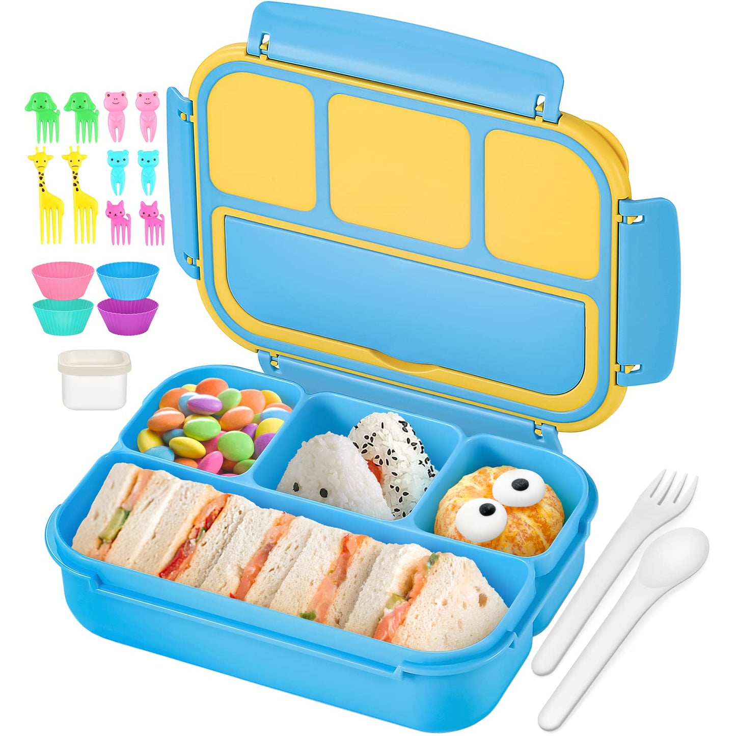Bento Lunch Box for Kids - 4 Compartment Leak-Proof School Lunch Container with Utensils Purple