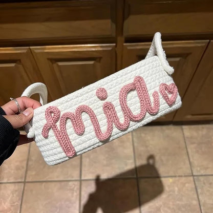 Personalized Baby Name Basket, Custom Woven Baby Shower Gift Basket with Cotton Rope Handle Baby Diaper Nursery Shelf Storage Basket Bin for Kids' Bedroom (Style 1)