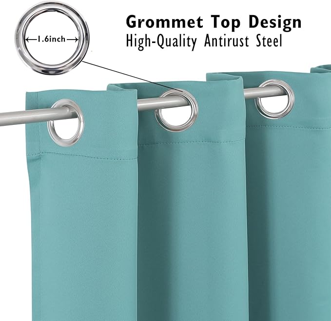 ChrisDowa Small Window Curtains 40 inches Long for Bedroom - Grommet Short Thermal Insulated Room Darkening Curtains for Kitchen (2 Panels, Aqua, 29 x 40 Inch)