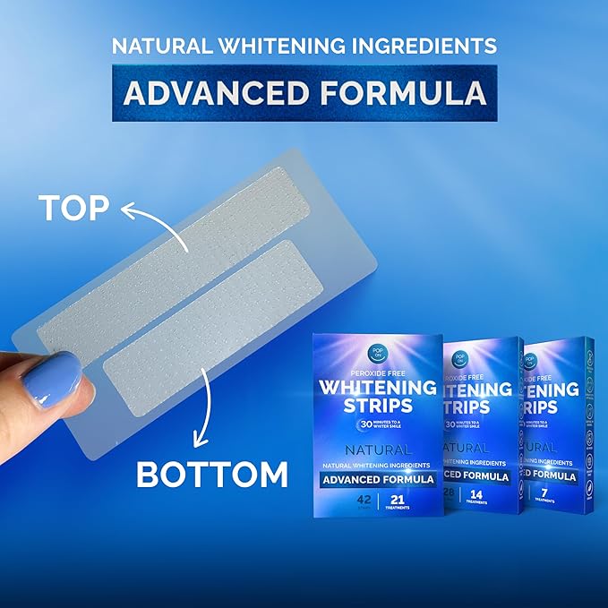 Whitening Strips for Sensitive Teeth 14 Treatments, Mint – Enamel Safe, Peroxide-Free Coconut Teeth Whitening Strips with Natural Enzymes – Gentle White Stips for Sensitive Gums & Daily Oral Care