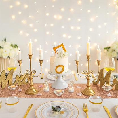 Sziqiqi Gold Taper Candle Holder for Centerpiece - 3-stem Candlesticks Holder for Wedding Table Centerpieces Metal Candle Stick Holders for Fireplace Mantle 2pcs