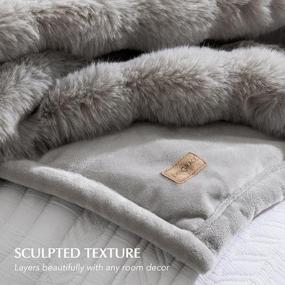 EVERGRACE Ultra Soft Luxury Fluffy Ridgeline Faux Rabbit Fur Throw Blanket, Thick Warm Bubble Throw for Bed, Cozy Plush Reversible Blankets for Couch, Chair, Sofa, Taupe, 50x60 Inches, 870 GSM