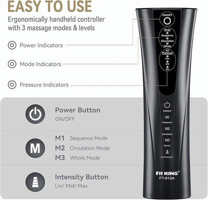 FIT KING Foot and Leg Massager for Circulation and Relaxation with Hand-held Controller 3 Modes 3 Intensities Helpful for Vericose Veins, Cramps, Swelling and Edema - Gift for Mom Wife Family