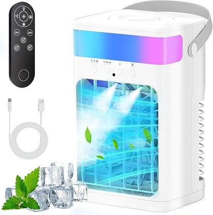 Portable Air Conditioner,Cooling Fan with 3 Speeds & 3 Modes,1500ML Mini Air Conditioner with Remote, Air Conditioner Fan,Night Light,Evaporative Air Cooler for Home/Office