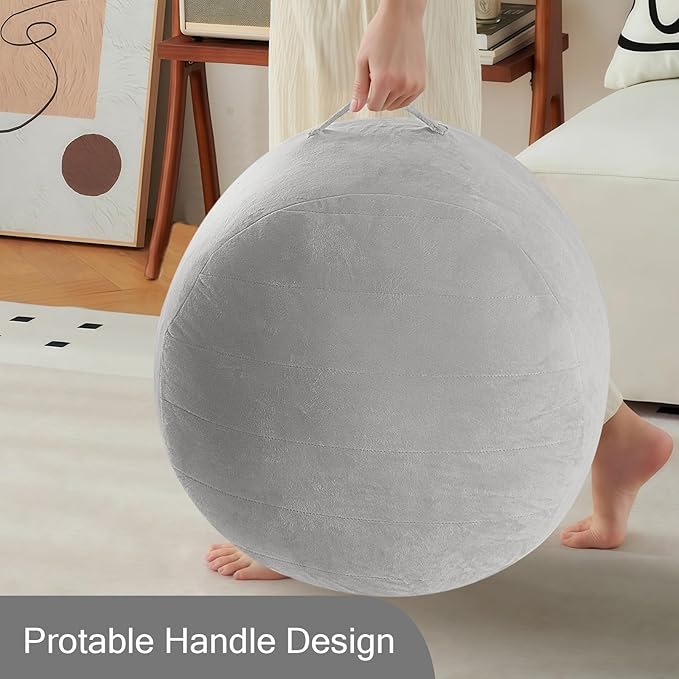 MeMoreCool Round Stuffed Pouf Ottoman Foot Rest, Floor Pouf Foot Stool with Soft Foam Chunk Filling, Small Round Ottoman Footstool Circle Footrest for Living Room, Light Grey