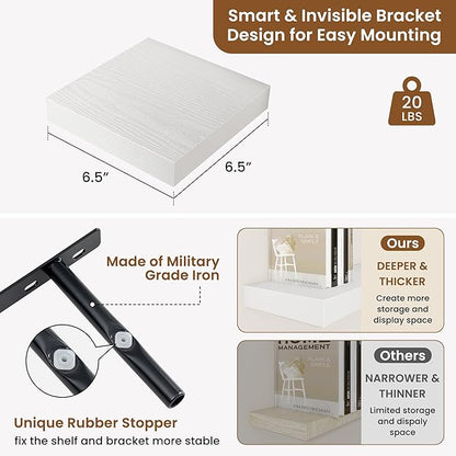 fuqing Floating Shelves for Wall, Bathroom Shelf Wall Mounted for Storage, Shelves with Invisible Bracket for Bedroom, Kitchen, Living Room, Farmhouse Small Book Shelf, 6.5 Inch Set of 3, White