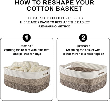 Large Storage Basket for Organizing, Woven Rope Basket for Shelves, Closet Organizer Bins for Clothes, Blanket, Toys, Baby Nursery Storage, 17.7" x 13" x 7.87", 2 Packs Yellow