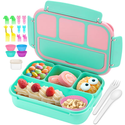 Bento Lunch Box for Kids - 4 Compartment Leak-Proof School Lunch Container with Utensils Purple