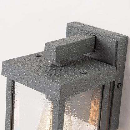 mirrea 11" Classic Outdoor Wall Sconce 1 Light in Matte Gray Rectangular Metal Frame and Clear Glass Shade Waterproof Porch Light Patio Light Pack of 2