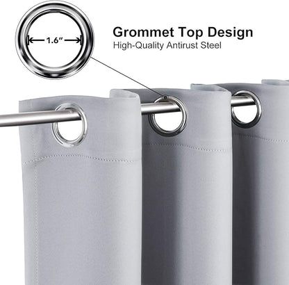 ChrisDowa Grommet Blackout Curtains for Bedroom and Living Room - 2 Panels Set Thermal Insulated Room Darkening Curtains (Light Grey, 42W x 63L)