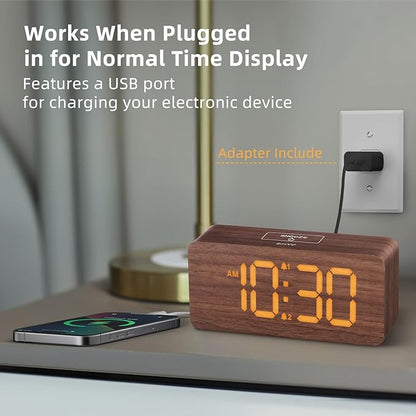 uscce Wooden Digital Alarm Clocks for Bedrooms: Dimmable Dual Alarm Clock with Large Numbers for Bedside Desk - Loud Alarm for Heavy Sleepers with Volume Control - Wood Decor & Gifts