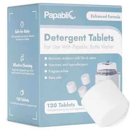Papablic 120Pcs Official Detergent Soap Tablets for Baby Brezza,GROWNSY,Momcozy Bottle Washer Pro, Effective Cleaning with Safe Highly Concentrated Formula
