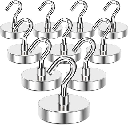 MIKEDE Strong Magnetic Hooks, 110Lbs Heavy Duty Magnetic Hooks for Cruise Cabin, Neodymium Earth Magnets with Hooks for Hanging, Super Metal Industrial Magnetic Hanger for Grill, Cruise, Storage
