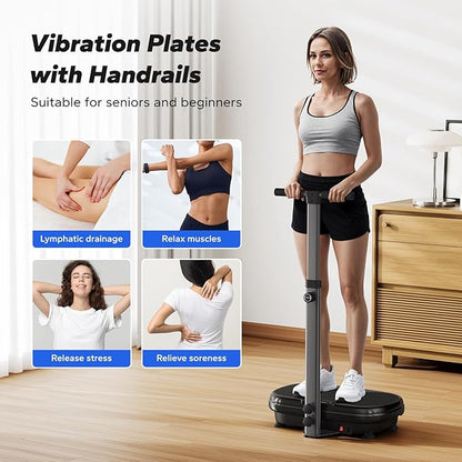 MERACH Vibration Plate Exercise Machine, Vibration Plate for Lymphatic Drainage Weight Loss, Vibrating Plate Exercise Machine with Handrails, Exercise Equipment for Women Men Home