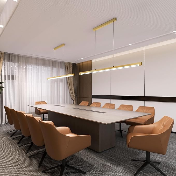 40W Gold Linear Pendant Light Aluminum, 54" Dimmable Kitchen Island Lighting with Remote & App Control, Adjustable CCT (3000K-6000K), Dining Room Chandelier for Home Office Study