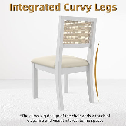 Westice Rattan Dining Chairs Set of 6, Farmhouse Natural Dining Room Chairs with Upholstered Cushion, Wood Armless Chairs for Kitchen/Restaurant, White