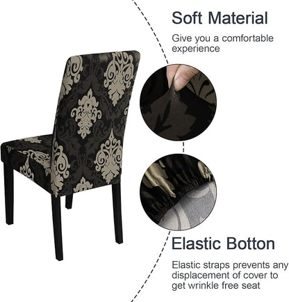 JQinHome Dining Chair Slipcover, High Stretch Removable Washable Chair Seat Protector Cover Set of 6,Chair Covers for Dining Room, Kitchen,Home Party,Wedding Ceremony(Luxe Black, 6PC)