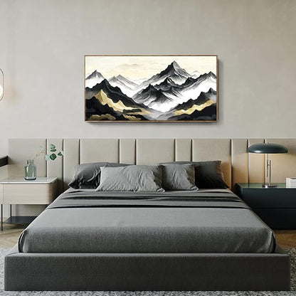 amatop Framed Extra Large Wall Art for Office Abstract Mountain Motivational Canvas Print Black and White Landscape Picture Zen Nature Giant Artwork for Contemporary Living Room Bedroom Decor 58x29 Inch