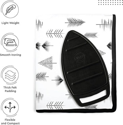 Encasa XO Ironing Mat/Pad (Large 48"x28") with 3mm Padding & Silicone Iron Rest for Steam Pressing on Tabletop or Bed - Heat Resistant, Portable, Quilting & Travel Blanket - Black Arrow