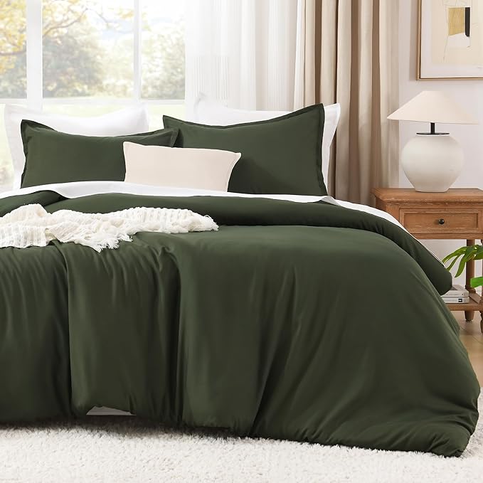 Litanika Dark Olive Green California King Comforter Set - 3 Pieces Cal King Lightweight Summer Soft Solid Bed Comforter, Oversized Fluffy Down Alternative Bedding Set (104x96In, 2 Pillowcases)