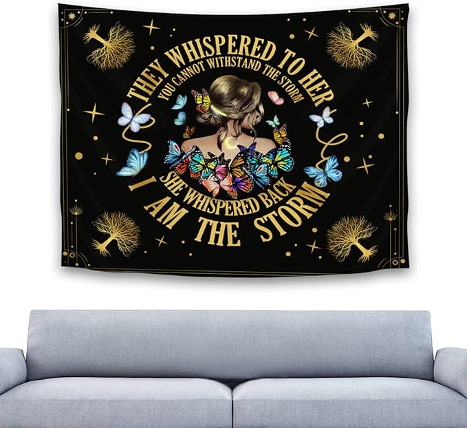 Inspirational Quote Tapestry Positive Motivational Uplifting Encouragement Gifts for Women Teens Girls,Inspirational Gift Wall Decor for Bedroom,They Whispered to Her You Cannot Withstand The Storm