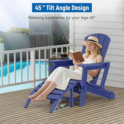 Adirondack Ottoman, HDPE Plastic Adirondack Footstool, All Weather Foot Rest for Adirondack Chair, Outdoor Footrest for Patio,Backyard, Lawn, Fire Pits, Navy Blue