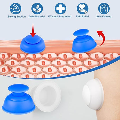 Silicone Cupping Therapy Sets 10pcs,Professional Vacuum Cupping for Myofascial Massage/Joint Pain/Anti Cellulite/Deep Muscle Relief & More(10pcs,White+Blue)