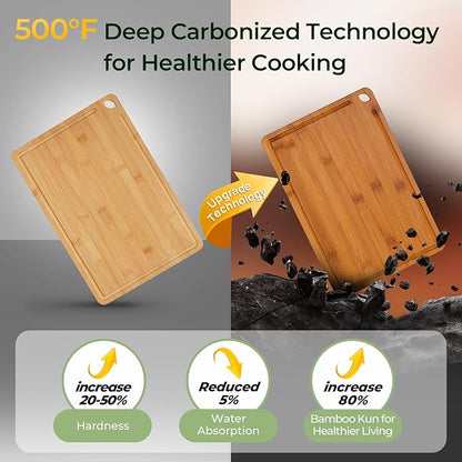 Wood Cutting Board, Carbonized Bamboo Cutting Boards Set With Smooth Surface & Easy Storage For Busy Kitchens, Ideal Charcuterie & Chopping, Durable, Knife-Friendly (4Pcs)