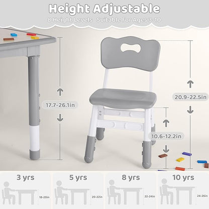 Kids Table and 2 Chairs Set, Height Adjustable (17.7"-26.1") Toddler Table and Chair Set, Multi-Activity Table with Graffiti Desktop, Children’s Table and Chairs for Classroom, Home & Daycare