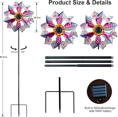 Solar Wind Spinners for Yard and Garden - 61.5 Inch 360° Metal Large Wind Sculptures Outdoor Clearance Kinetic Windmills with Vine String Shining LED Lights for Patio, Lawn Garden Decoration
