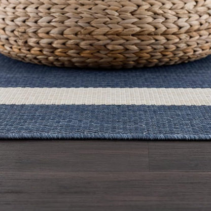 CAMILSON Outdoor Rug 10x14, Large Modern Outside Rugs for Patios Porches Waterproof Durable Washable Non-Shedding, Easy-to-Clean Indoor Outdoor Area Carpet (10 x 14, Bordered - Blue/White)