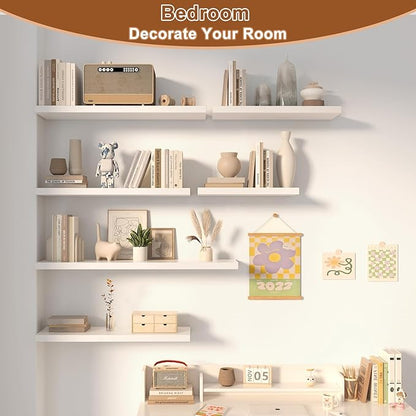 40 Inch Floating Shelf 3 Pack Large Floating Shelves for Wall No Drilling Accessories Included Deep Wall Shelves for Living Room Kitchen Farmhouse 40" W x 12" D x 1.2" White