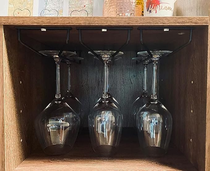 14-Inch Black Wine Glass Rack, Under Cabinet Wine Glass Holder Stainless Steel Stemware Rack - Hanging Stemware Holder for Cabinet Kitchen Bar, Set of 4