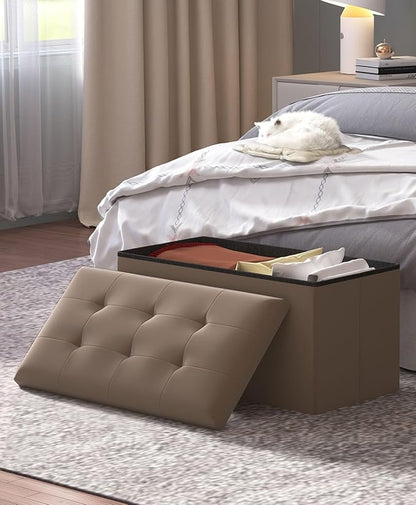 Storage Ottoman Bench, Folding Ottoman Foot Rest, 15 x 30 x 15 Inches, End of Bed Bench,Storage Chest, for Living Room, Bedroom, Hallway, Entryway, Brown