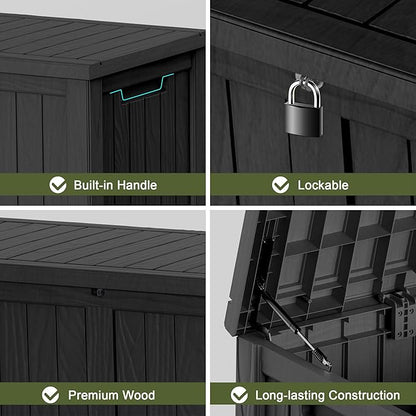 120 Gallon Outdoor Deck Box,Storage Lockable Waterproof Patio Furniture,Garden Tools,Cushions,Pool Accessories Outside Storage Resin Box(Black)