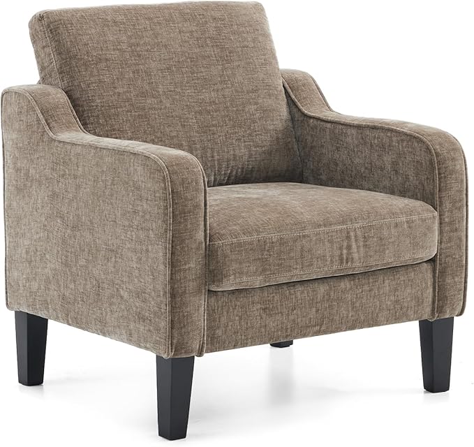 VINGLI Accent Chair for Living Room Chairs Light Brown Reading Chair for Bedroom Scooped Arm Chair Mid Century Modern Accent Chairs Upholstered Comfy Chair for Apartment, Waiting Room