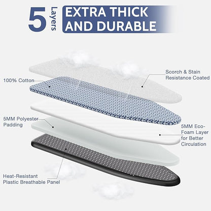 APEXCHASER Ironing Board, Full Size Iron Board with Iron Rest, lightweight Ironing Board with Height Adjustable, Extra Thick Heat-Resistant Cover with Padding, Heavy-Duty Sturdy Metal Legs, 43x13 Blue