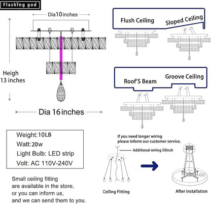 Flashing God 16 Inch Mini Chandelier Modern Crystal Chandeliers Light Semi Flush Mount Ceiling Light Fixture Small Silver Chandelier for Bedroom Hallway Kitchen Foyer