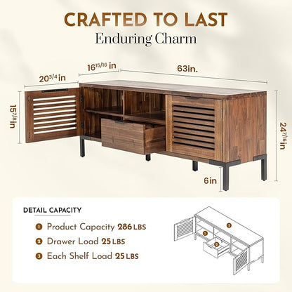 Bme Millie Solid Wood TV Stand for TVs up to 65 Inches, Modern Farmhouse TV Stand with Rustic Charm, TV Stands for Living Room, Chestnut