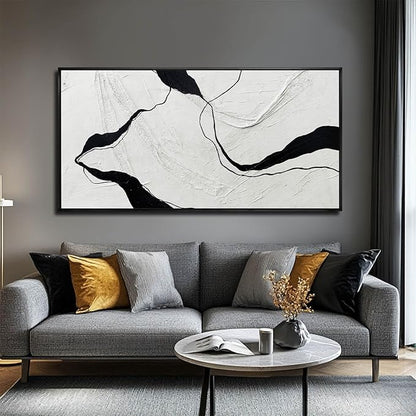 Framed Minimalist Wall Art 24"x48" Black and White Abstract Print Poster Line Canvas Modern Artwork for Living Room Bedroom Office Decor