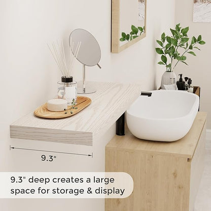 24 x 9 Floating Shelves, 9 Inch Deep Floating Shelf Wall Mounted, 24 Inch Bathroom Shelves Set of 2, Rustic Wood Wall Shelf for Bedroom, Living Room, Brich Color